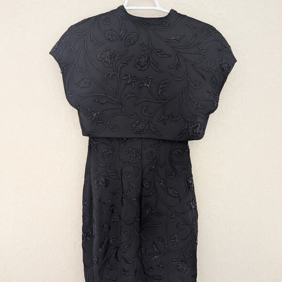 Vintage Cache Beaded Black Dress Matching Jacket Size 2 Glam Formal - Picture 6 of 14